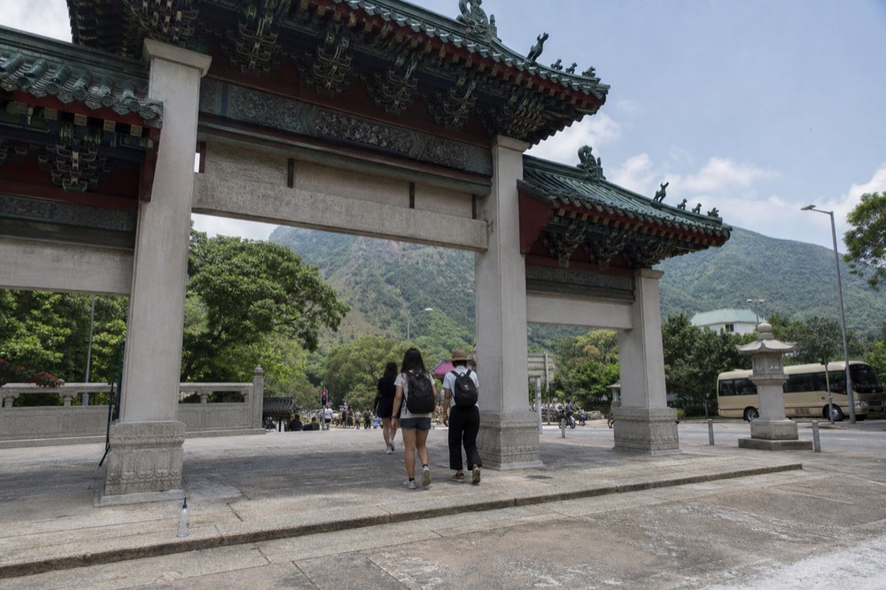 Po Lin Monastery entrance gate with visitors, no text, no logos, no people